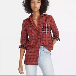Madewell | Ex-Boyfriend Button Down Shirt Red Black Plaid Patchwork Size S